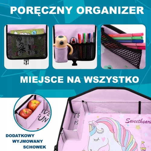 Organizer dla Dziecka Tacka Stolik do Auta Ochraniacz na fotel do Samochodu